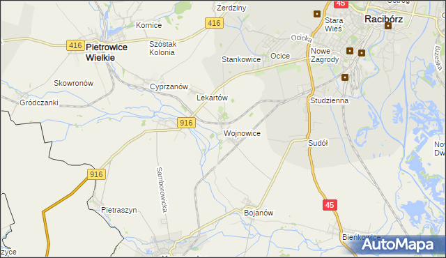 mapa Wojnowice gmina Krzanowice, Wojnowice gmina Krzanowice na mapie Targeo