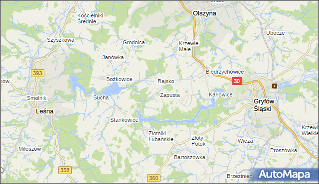 mapa Zapusta gmina Olszyna, Zapusta gmina Olszyna na mapie Targeo