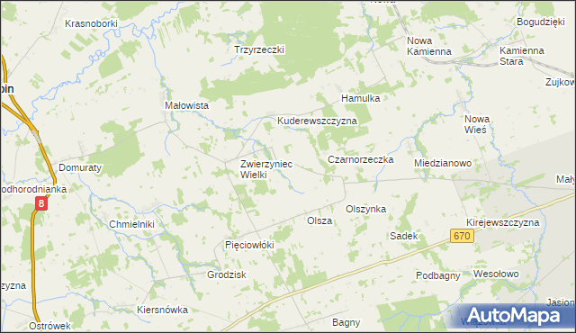 mapa Zwierzyniec Mały gmina Dąbrowa Białostocka, Zwierzyniec Mały gmina Dąbrowa Białostocka na mapie Targeo