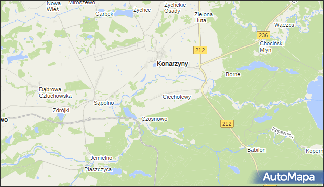 mapa Ciecholewy gmina Konarzyny, Ciecholewy gmina Konarzyny na mapie Targeo