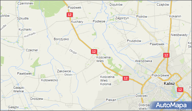 mapa Kościelna Wieś gmina Gołuchów, Kościelna Wieś gmina Gołuchów na mapie Targeo