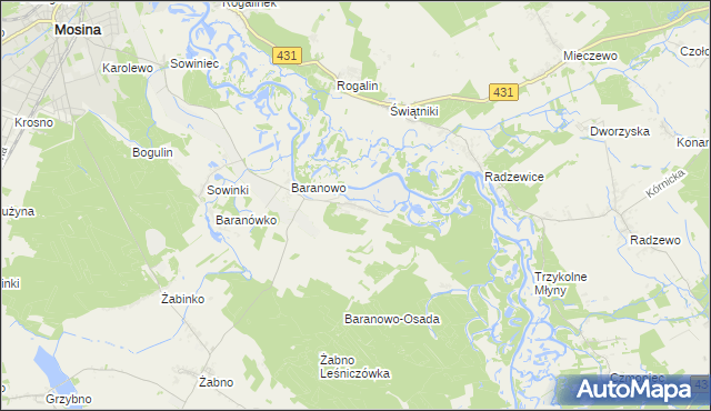 mapa Krajkowo gmina Mosina, Krajkowo gmina Mosina na mapie Targeo