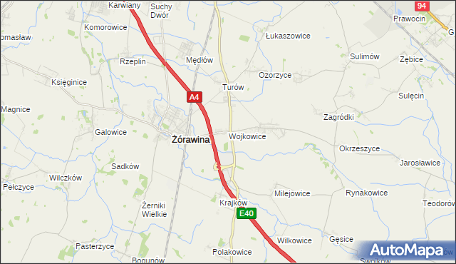 mapa Wojkowice gmina Żórawina, Wojkowice gmina Żórawina na mapie Targeo