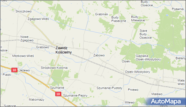 mapa Żabowo gmina Zawidz, Żabowo gmina Zawidz na mapie Targeo