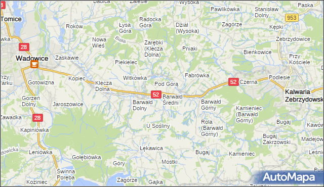 mapa Barwałd Średni, Barwałd Średni na mapie Targeo