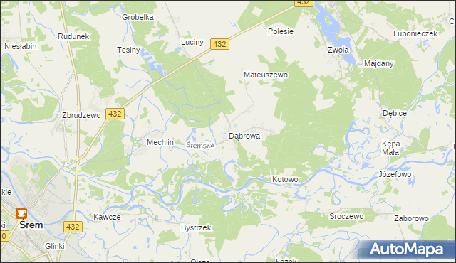 mapa Dąbrowa gmina Śrem, Dąbrowa gmina Śrem na mapie Targeo