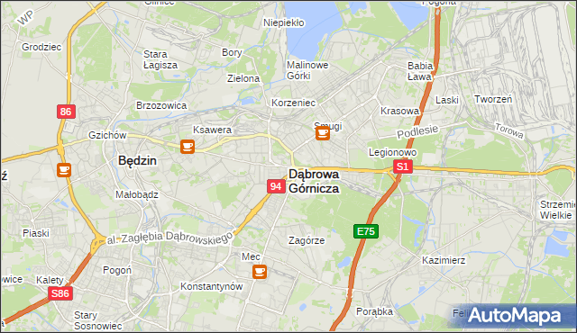 mapa Dąbrowa Górnicza, Dąbrowa Górnicza na mapie Targeo