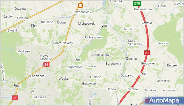 mapa Dobieszków gmina Nowosolna, Dobieszków gmina Nowosolna na mapie Targeo