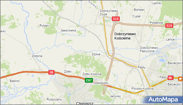 mapa Dzikie gmina Choroszcz, Dzikie gmina Choroszcz na mapie Targeo