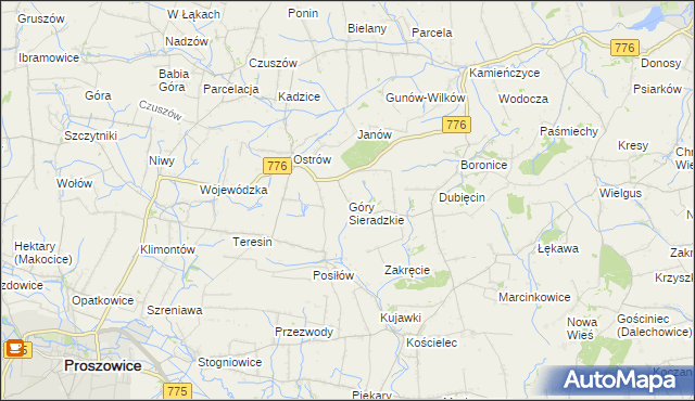 mapa Góry Sieradzkie, Góry Sieradzkie na mapie Targeo
