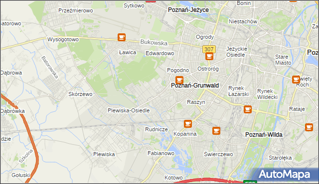 mapa Grunwald gmina Poznań, Grunwald gmina Poznań na mapie Targeo
