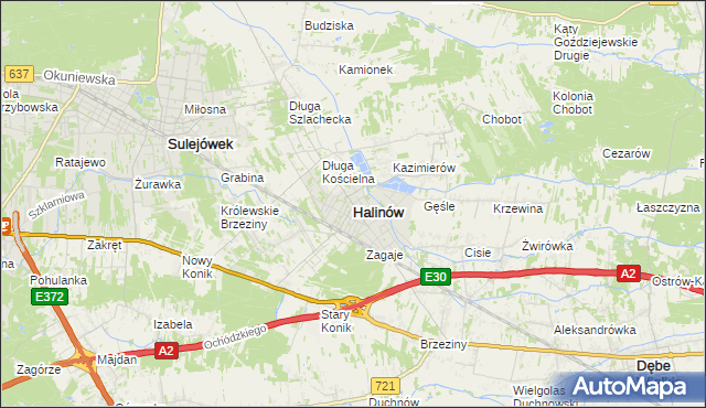 mapa Halinów powiat miński, Halinów powiat miński na mapie Targeo