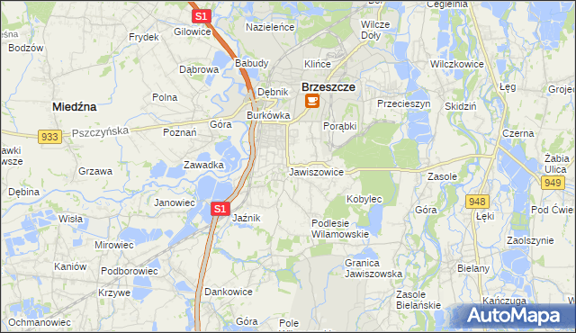 mapa Jawiszowice, Jawiszowice na mapie Targeo