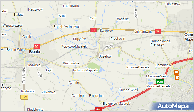 mapa Józefów gmina Ożarów Mazowiecki, Józefów gmina Ożarów Mazowiecki na mapie Targeo