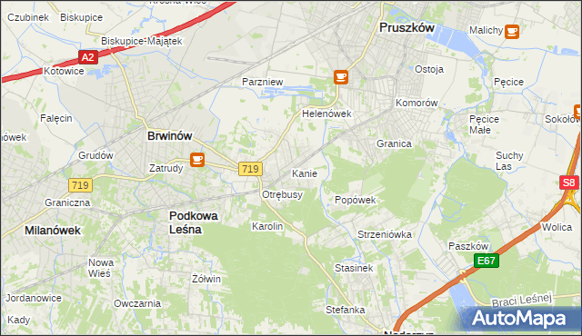 mapa Kanie gmina Brwinów, Kanie gmina Brwinów na mapie Targeo