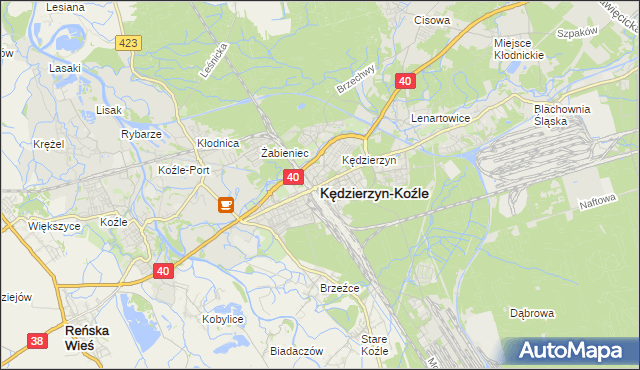 mapa Kędzierzyna-Koźle, Kędzierzyn-Koźle na mapie Targeo