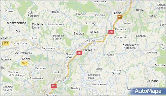 mapa Klęczany gmina Gorlice, Klęczany gmina Gorlice na mapie Targeo