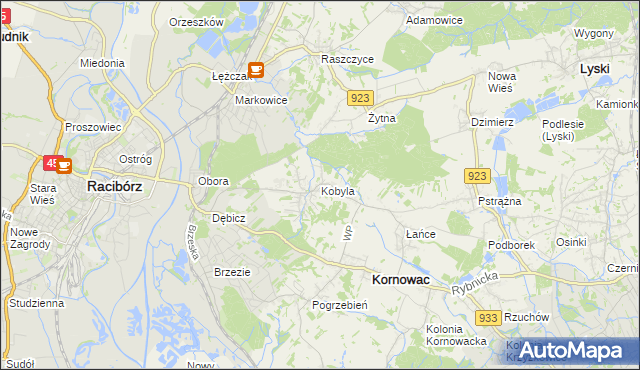 mapa Kobyla gmina Kornowac, Kobyla gmina Kornowac na mapie Targeo