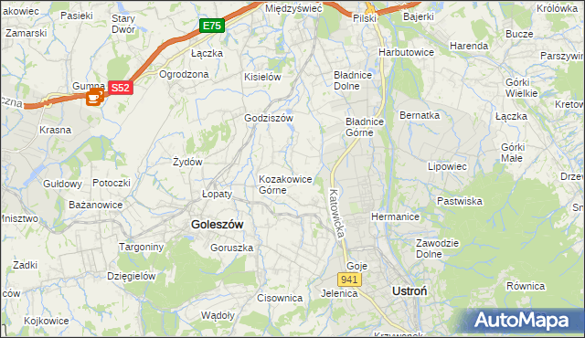 mapa Kozakowice Dolne, Kozakowice Dolne na mapie Targeo