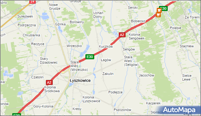 mapa Łagów gmina Łyszkowice, Łagów gmina Łyszkowice na mapie Targeo