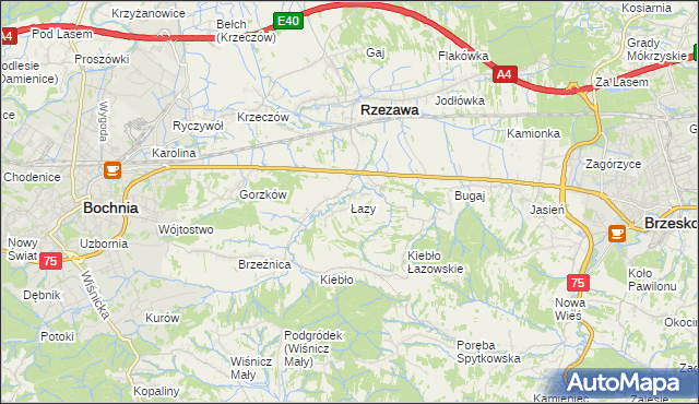 mapa Łazy gmina Rzezawa, Łazy gmina Rzezawa na mapie Targeo