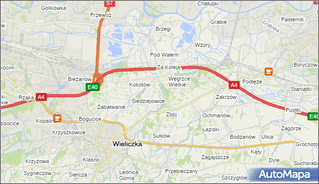 mapa Mała Wieś gmina Wieliczka, Mała Wieś gmina Wieliczka na mapie Targeo