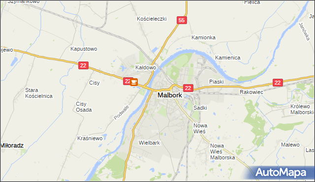 mapa Malborka, Malbork na mapie Targeo