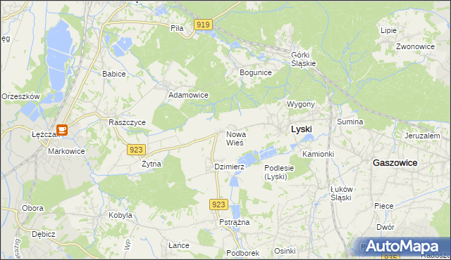 mapa Nowa Wieś gmina Lyski, Nowa Wieś gmina Lyski na mapie Targeo