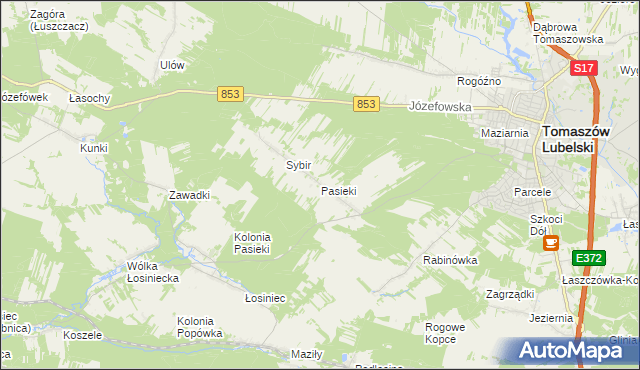 mapa Pasieki gmina Tomaszów Lubelski, Pasieki gmina Tomaszów Lubelski na mapie Targeo