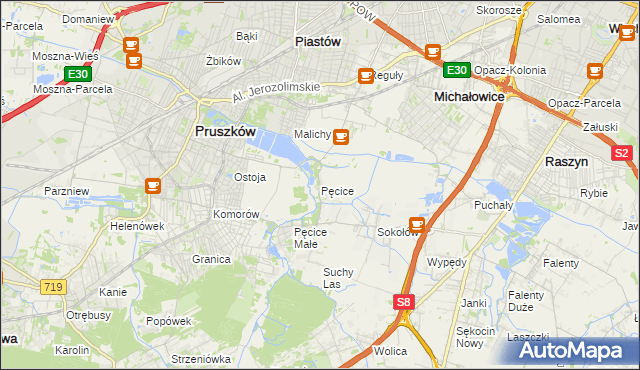 mapa Pęcice, Pęcice na mapie Targeo