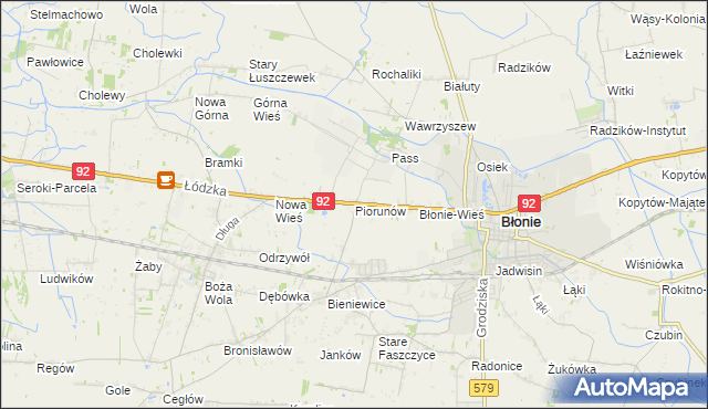 mapa Piorunów gmina Błonie, Piorunów gmina Błonie na mapie Targeo