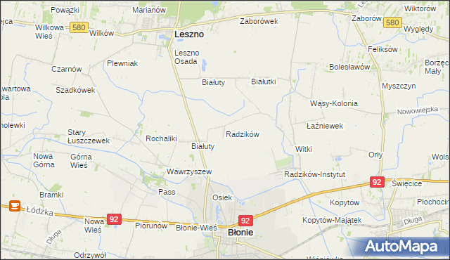mapa Radzików gmina Błonie, Radzików gmina Błonie na mapie Targeo