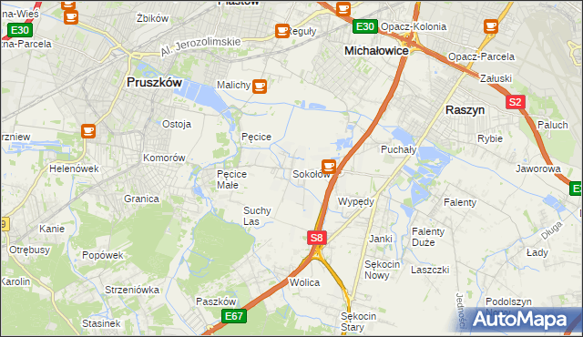 mapa Sokołów gmina Michałowice, Sokołów gmina Michałowice na mapie Targeo