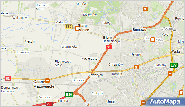 mapa Szeligi gmina Ożarów Mazowiecki, Szeligi gmina Ożarów Mazowiecki na mapie Targeo