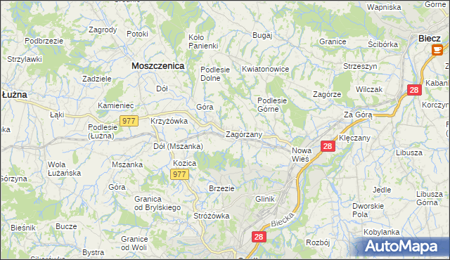 mapa Zagórzany gmina Gorlice, Zagórzany gmina Gorlice na mapie Targeo