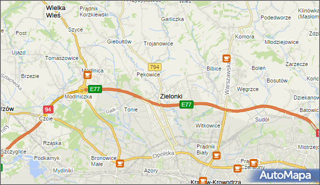 mapa Zielonki powiat krakowski, Zielonki powiat krakowski na mapie Targeo