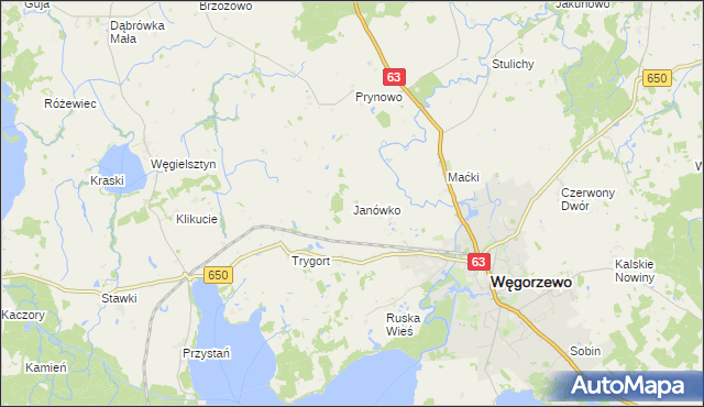 mapa Janówko gmina Węgorzewo, Janówko gmina Węgorzewo na mapie Targeo