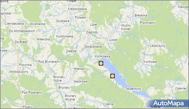 mapa Klimkówka gmina Ropa, Klimkówka gmina Ropa na mapie Targeo