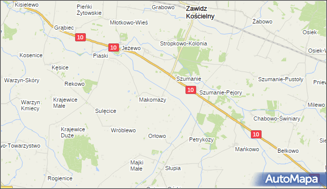 mapa Ostrowy gmina Zawidz, Ostrowy gmina Zawidz na mapie Targeo
