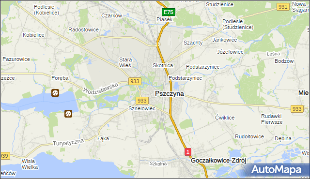 mapa Pszczyny, Pszczyna na mapie Targeo