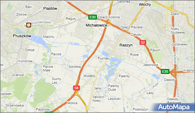 mapa Puchały gmina Raszyn, Puchały gmina Raszyn na mapie Targeo