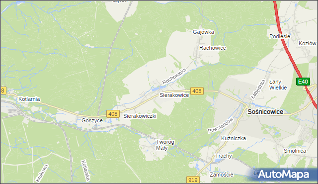 mapa Sierakowice gmina Sośnicowice, Sierakowice gmina Sośnicowice na mapie Targeo