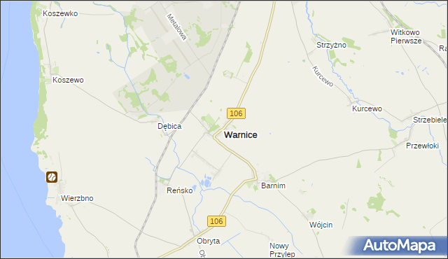 mapa Warnice powiat pyrzycki, Warnice powiat pyrzycki na mapie Targeo