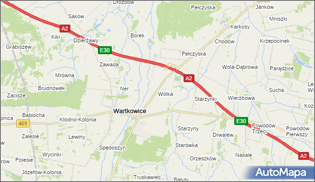 mapa Wólka gmina Wartkowice, Wólka gmina Wartkowice na mapie Targeo