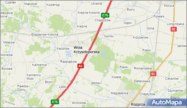 mapa Wygoda gmina Wola Krzysztoporska, Wygoda gmina Wola Krzysztoporska na mapie Targeo