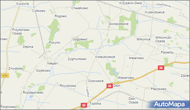 mapa Kołaczkowice gmina Miejska Górka, Kołaczkowice gmina Miejska Górka na mapie Targeo