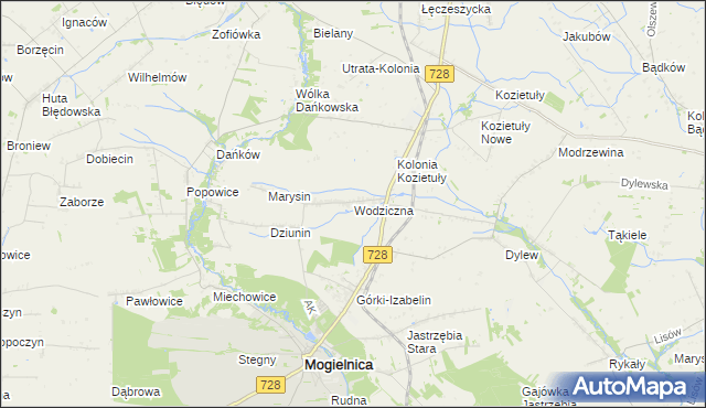 mapa Wodziczna gmina Mogielnica, Wodziczna gmina Mogielnica na mapie Targeo