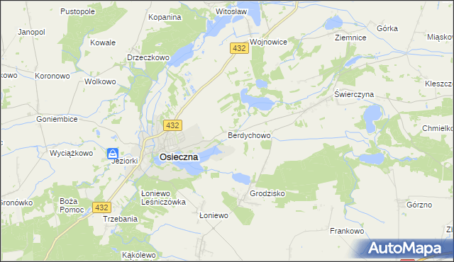 mapa Berdychowo gmina Osieczna, Berdychowo gmina Osieczna na mapie Targeo