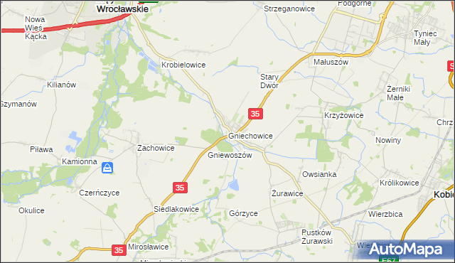 mapa Gniechowice, Gniechowice na mapie Targeo