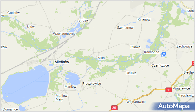 mapa Milin gmina Mietków, Milin gmina Mietków na mapie Targeo
